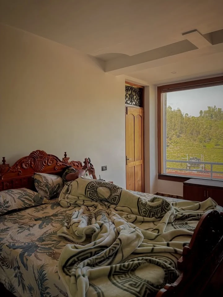 Bedroom with warm wall lighting