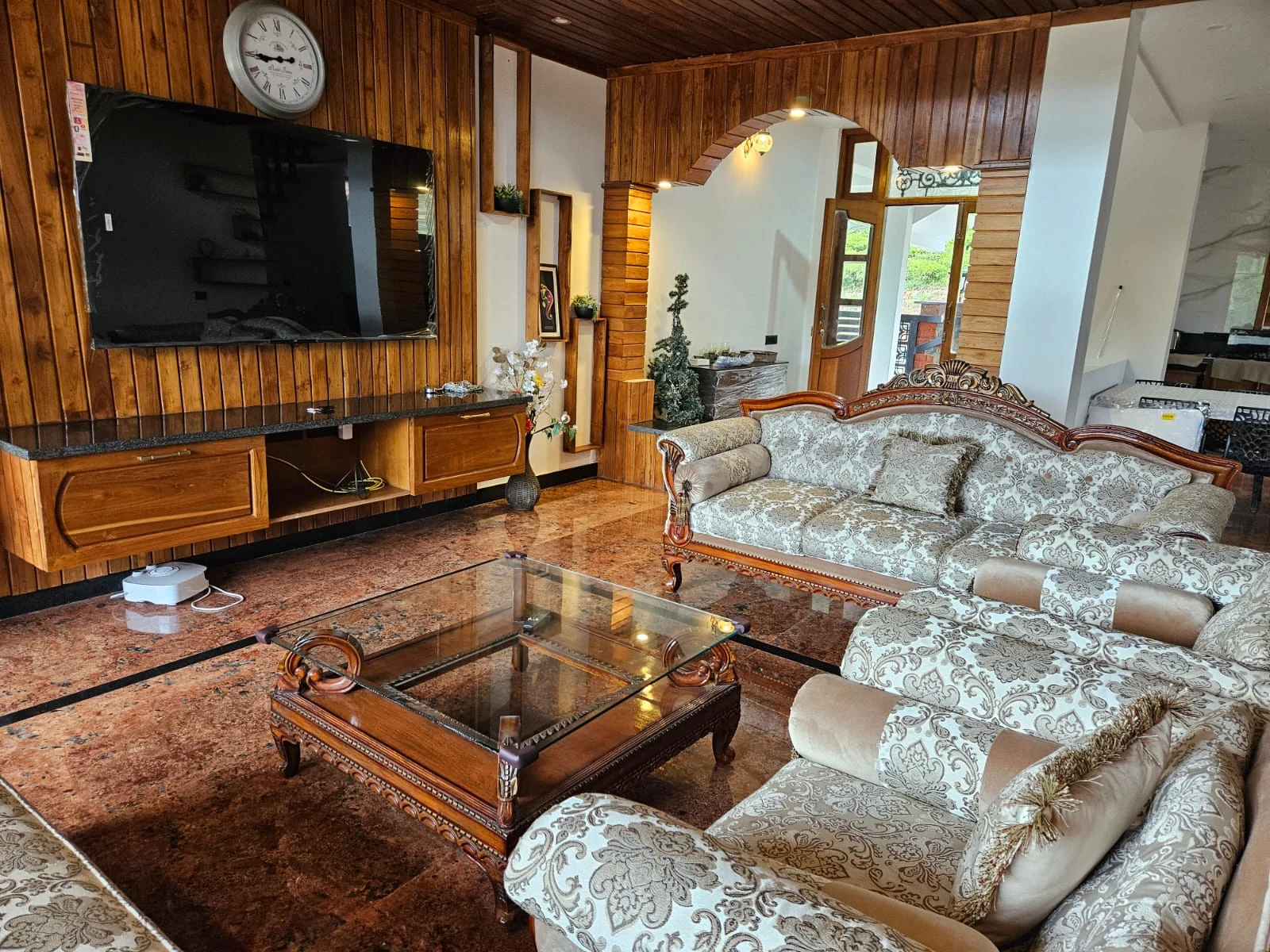 Elegant sofa seating in resort interior